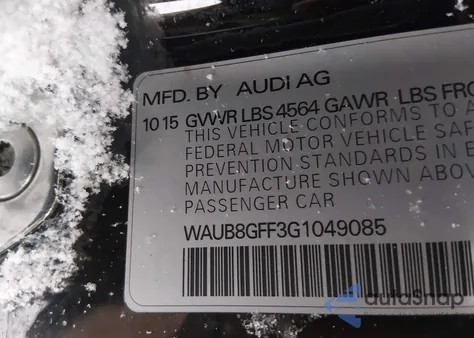 2016 Audi A3 2.0T Premium z USA, uszkodzony, nr VIN WAUB8GFF3G1049085